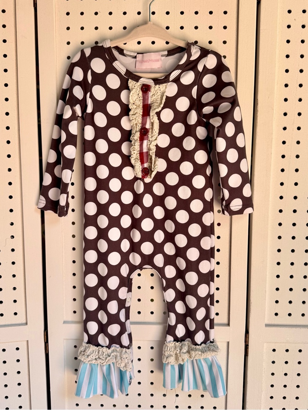 Lil’ Posh Princess Polka Dot & Gingham Ruffle Romper One-Piece 12-18M
